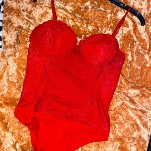Red Lace Bustier Bodysuit